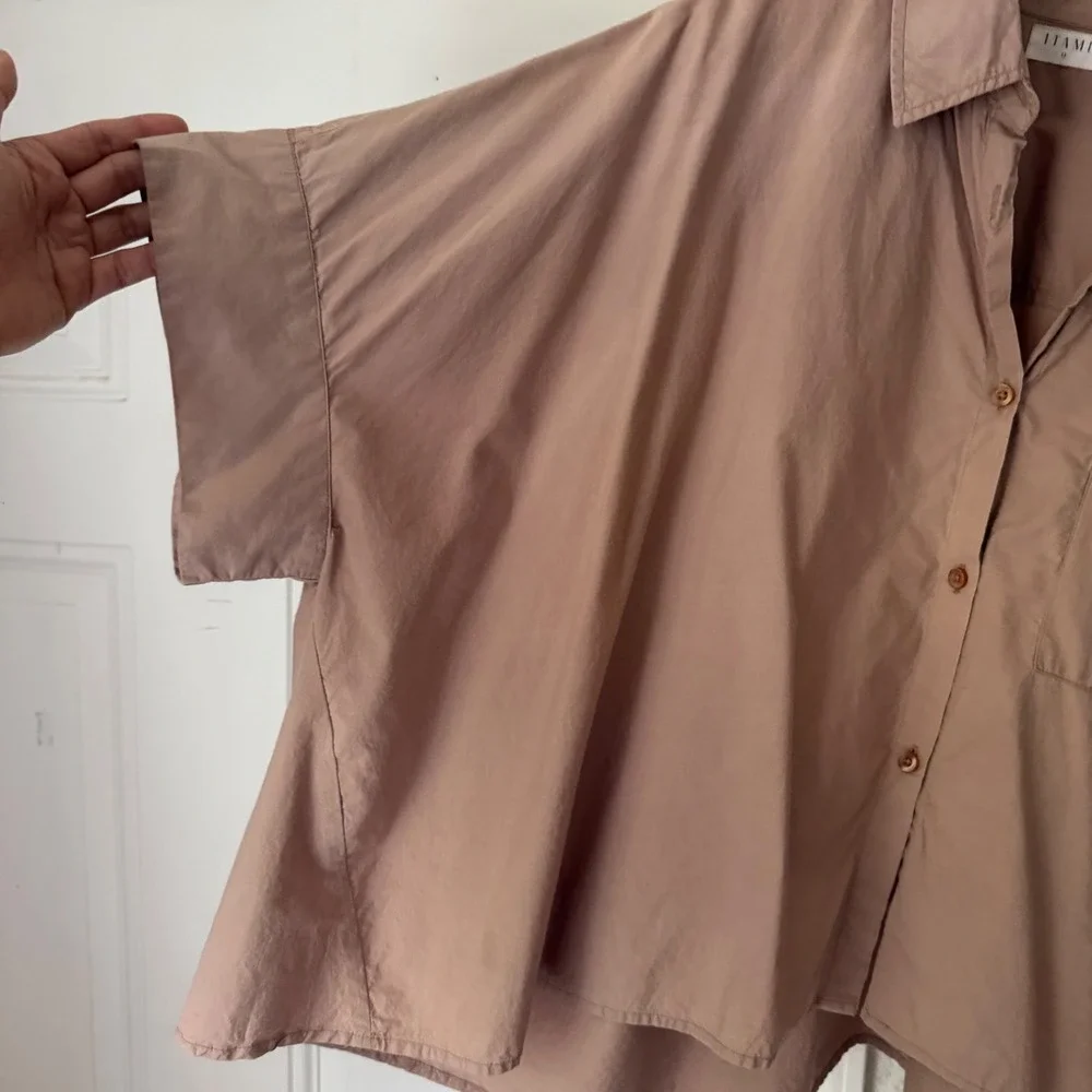 ITAMI dusty rose blush pink boxy oversized short sleeve cropped shirt top‎
